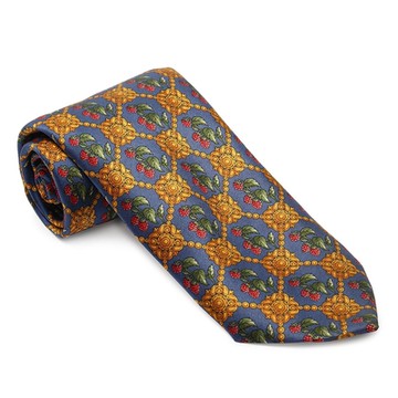 MCM 義大利桑葚果印花絲質領帶-藍色