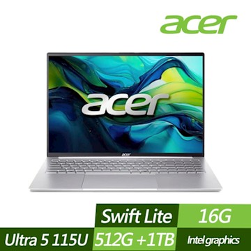 ACER 宏碁 SFL16-51M-5184 16吋效能筆電 (Ultra 5 115U/16G/512G+1TB PCIe SSD/Win11/特仕版)