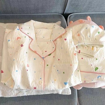 【限時下殺】卡通甜美睡衣女夏季云朵棉少女翻领星月波点夏天可外穿家居服套装w716