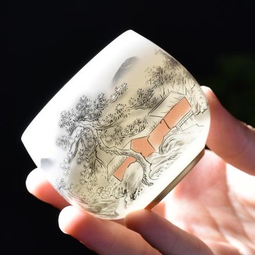 德化純手工手繪羊脂玉功夫茶杯泡茶盞杯禮盒白瓷建盞杯專用品茗杯