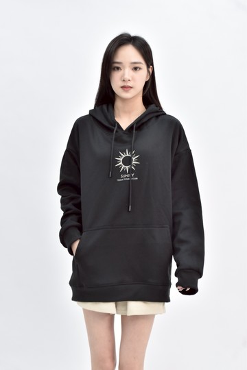 (XL) 內刷毛連帽黑色長袖上衣