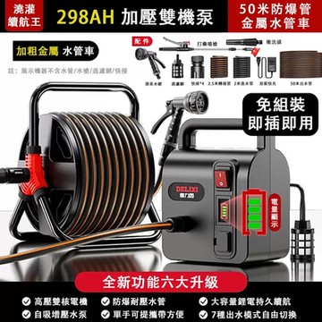 現貨 農用灌溉澆水機 德國充電式純銅電機澆水器 水管車 新型加強加大雙電機抽水機 洗車機 防爆水管 澆灌續航王298款50米管 加水管車