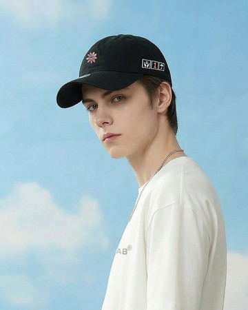 369Lab / 粉色笑臉小花刺繡 Dad Cap / 水洗軟頂復古棒球帽