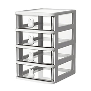 可愛童趣桌面抽屜收納盒 透明視窗 4層  1個  白色