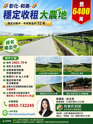 和美✨太陽能光電設施穩定收租8分大農地｜彰化縣和美鎮大霞段