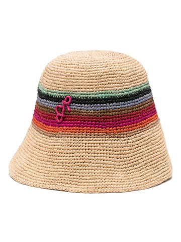 Ruslan Baginskiy - striped straw bucket hat - women - Straw - One Size - Brown