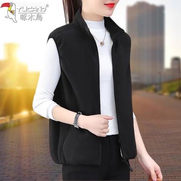 啄木鳥抓絨馬甲女士秋冬2025新款冬季女裝搖粒絨馬夾背心坎肩外套