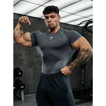 GYMSHARK新款美式健身服男士彈力速干短袖跑步訓練緊身衣騎行T恤