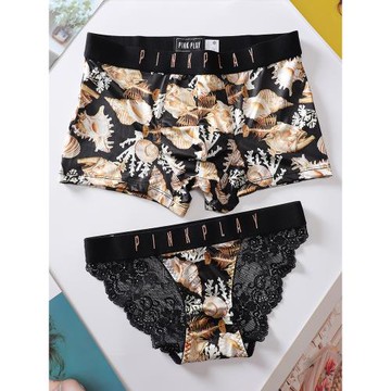 【情侶款】情侶內褲蕾絲冰絲性感純欲風一男一女夫妻雙人內衣套裝