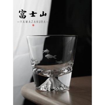 江戶切子富士山杯 日式水晶玻璃杯刻花手作酒杯冰山杯子伴手禮ins
