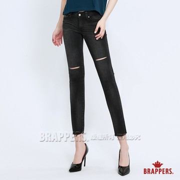 BRAPPERS 女款 新美腳ROYAL系列-中低腰褲口不收邊七分褲-黑灰