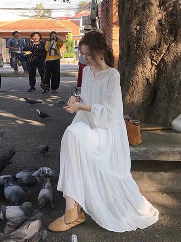 年新款長裙夏季薄款仙女法式甜美初戀茶歇白色連衣裙子女春秋