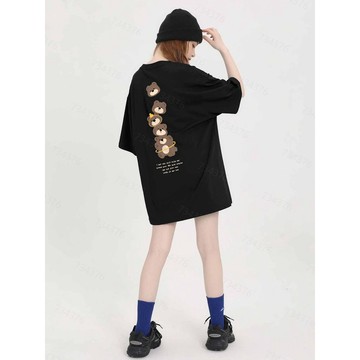 【🚀當天出！】韓系🐻印花短袖 加大碼寬鬆衣服 夏季流行上衣 下半身失蹤 oversize風 短板上衣 潮流短t 女Tee