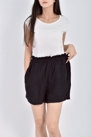 (M) roots高腰棉質鬆緊腰黑色短褲