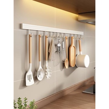 廚房掛鉤架白色免打孔鍋鏟置物架壁掛勺子鏟子掛桿掛架排鉤收納架