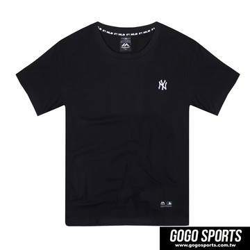 Majestic--洋基小LOGO電繡經典短T-黑(男)