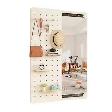 【創藝】實木洞洞板穿衣鏡(台灣快速出貨)穿衣鏡 可隱形推拉镜 關閉隱藏全身鏡 洞洞板镜 貼牆遮擋壁掛镜 玄關試衣鏡