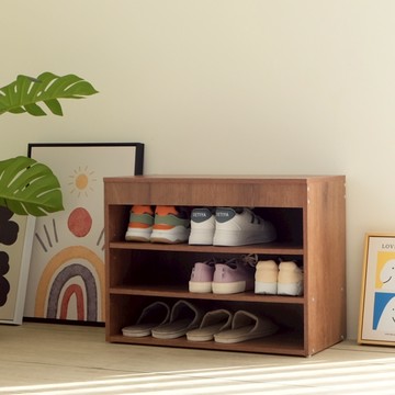 EASYHOME 座式鞋櫃  胡桃色  3層