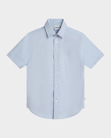 Boy's Logo Embroidered Button Down Shirt, Size 6-16
