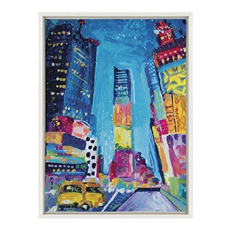 Kate and Laurel Sylvie New York Time Square Study No. Framed Canvas Wall Art by Rachel Christopoulos, 18x24 White, Modern Travel Art for Walls