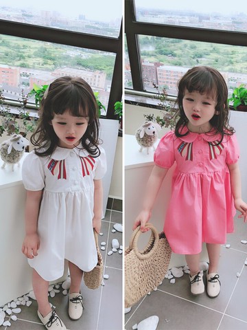 女童寶寶夏季小清新連衣裙 中小童甜美翻領學院風兒童裙子1入