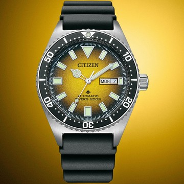 CITIZEN 星辰 PROMASTER 征服潛水炫彩機械錶/艷陽黃/41mm/NY0120-01X