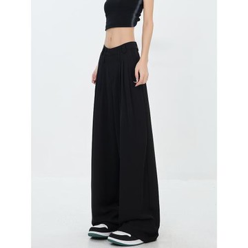 KEN STUDIO2025春秋新款黑色直筒垂感西裝褲女高腰寬松顯瘦休閑褲