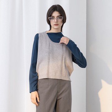 【MASTINA】側開衩背部綁帶無袖針織衫 藍 灰