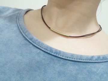 蠟線項鍊 黃銅彎管 素色簡約 蠟繩細線
