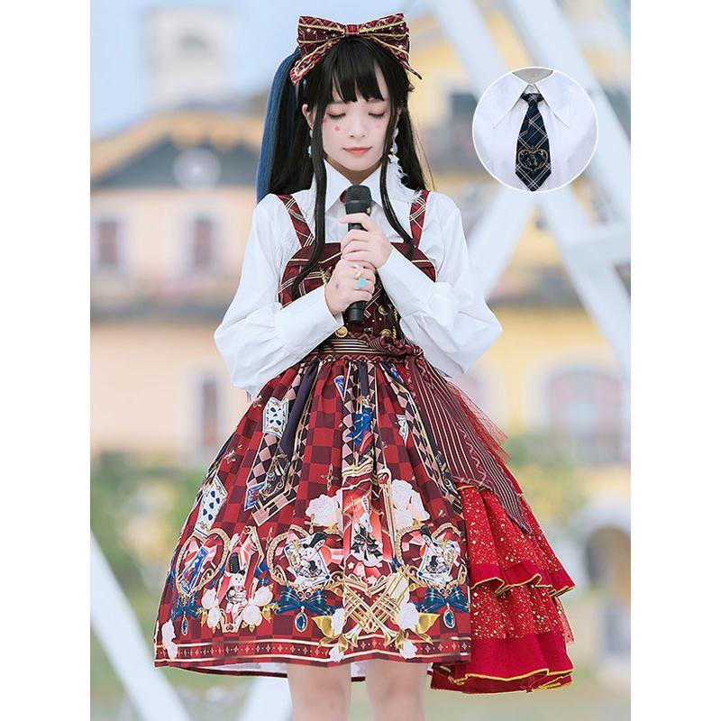 甘いロリータJSKドレス 赤黒 ポリエステル ネクタイ アイドル服