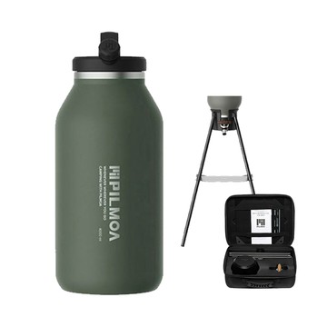 PILMOA 韓國 E4000 保溫保冰不鏽鋼水壺壺架豪華組-莫迪綠 (公司貨) 4000ml