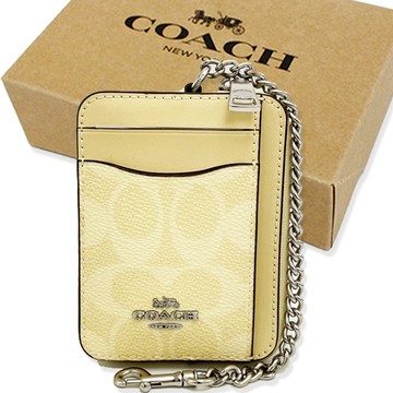 【COACH】C LOGO名片卡夾鏈帶零錢包附禮盒(月光石黃)