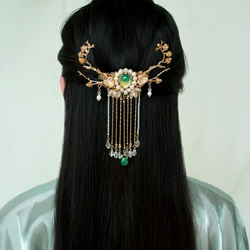 清月鹿鳴原創遇見神鹿古風流蘇后壓發冠側壓掩鬢簪漢服lolita發飾