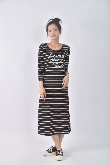 (S) t parts棉質條紋黑色洋裝