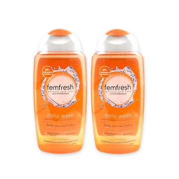 (2瓶超值組)英國Femfresh芳芯-弱酸性植萃複方溫和潤澤護理私密肌潔膚露250ml/瓶-每日呵護(橘)(pH值平衡保養護潔露,無皂鹼潔浴凝膠)