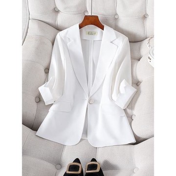 白色小西裝外套女夏薄款2025新款高級感休閑小個子七分袖西服夏季