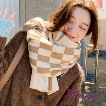 【Decoy】棋盤格紋＊清新拼色針織保暖圍巾/顏色可選