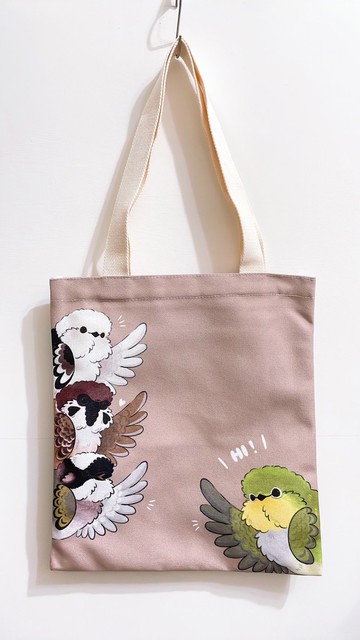 Rolia's 手作 【SAY HI !】山雀/麻雀/白頭翁/綠繡眼 帆布袋(卡其