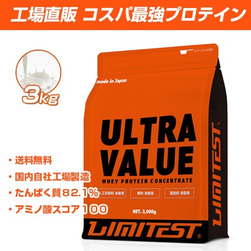 工場直販 2,926円/kg ホエイ プロテイン 3kg プレーン リミテスト ウルトラバリュー 無添加 国内自社工場製造 通販  LINEポイント最大0.5%GET | LINEショッピング