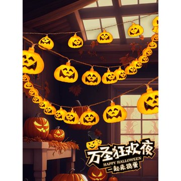 萬圣節裝飾南瓜燈串酒吧幼兒園室內派對活動場景布置發光道具用品