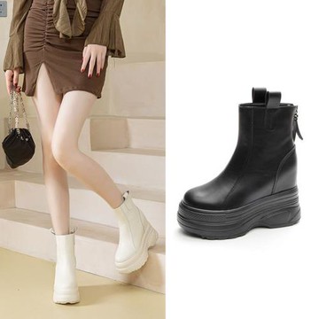 Taroko 小個子專屬真皮女款小尺碼拉鍊內增高厚底短靴(2色可選)