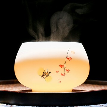 功夫茶具羊脂玉瓷主人杯個性泡茶單杯純手工手繪杯大號品茗杯茶杯