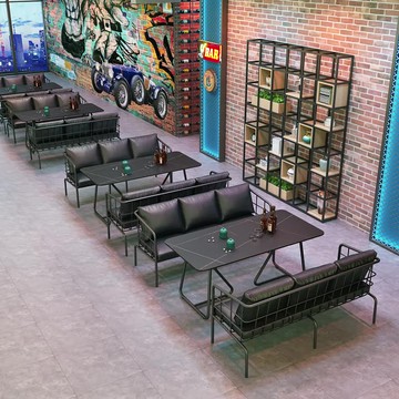 優樂悅~燒烤火鍋店沙發卡座奶茶店鐵藝商用桌椅組合工業風酒吧清吧小酒館