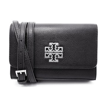 TORY BURCH - 雙T LOGO翻蓋皮革斜背包 (黑)