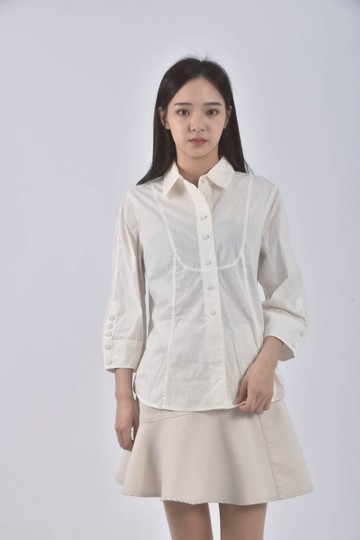 (M) single noble七分白色襯衫上衣