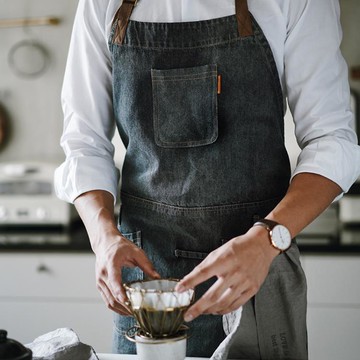 ins歐美工業風原創黑色牛仔圍裙有口袋烘焙圍裙【林之舍】