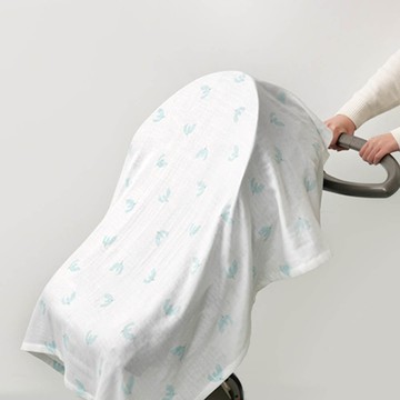 韓國 Bamboo bebe - 透氣竹纖維細柔二重紗多用途紗布被/蓋毯-手繪小鳥-薄荷藍 (105x105cm)