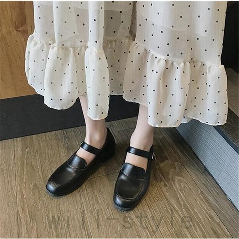 パンプス韓国オルチャンストリート原宿系衣装ストラップローファーメリージェーンローヒール可愛いラウンド靴シューズ 通販 Lineポイント最大get Lineショッピング