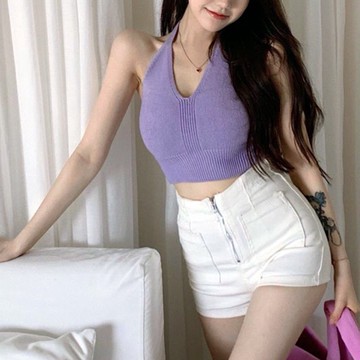 現貨 純欲百搭款💜綁帶掛脖造型 彈力針織上衣(無罩杯) 百搭質感 親膚柔軟 甜美可愛 減齡 顯胸大 蝴蝶結 日常穿搭