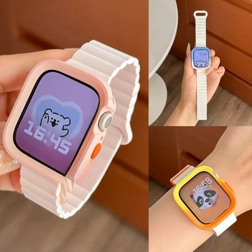 磁吸錶帶 錶殼錶帶 矽膠保護殼 適用 Apple Watch 保護殼 9 8 7 6 SE 45 44 49 蘋果手錶殼